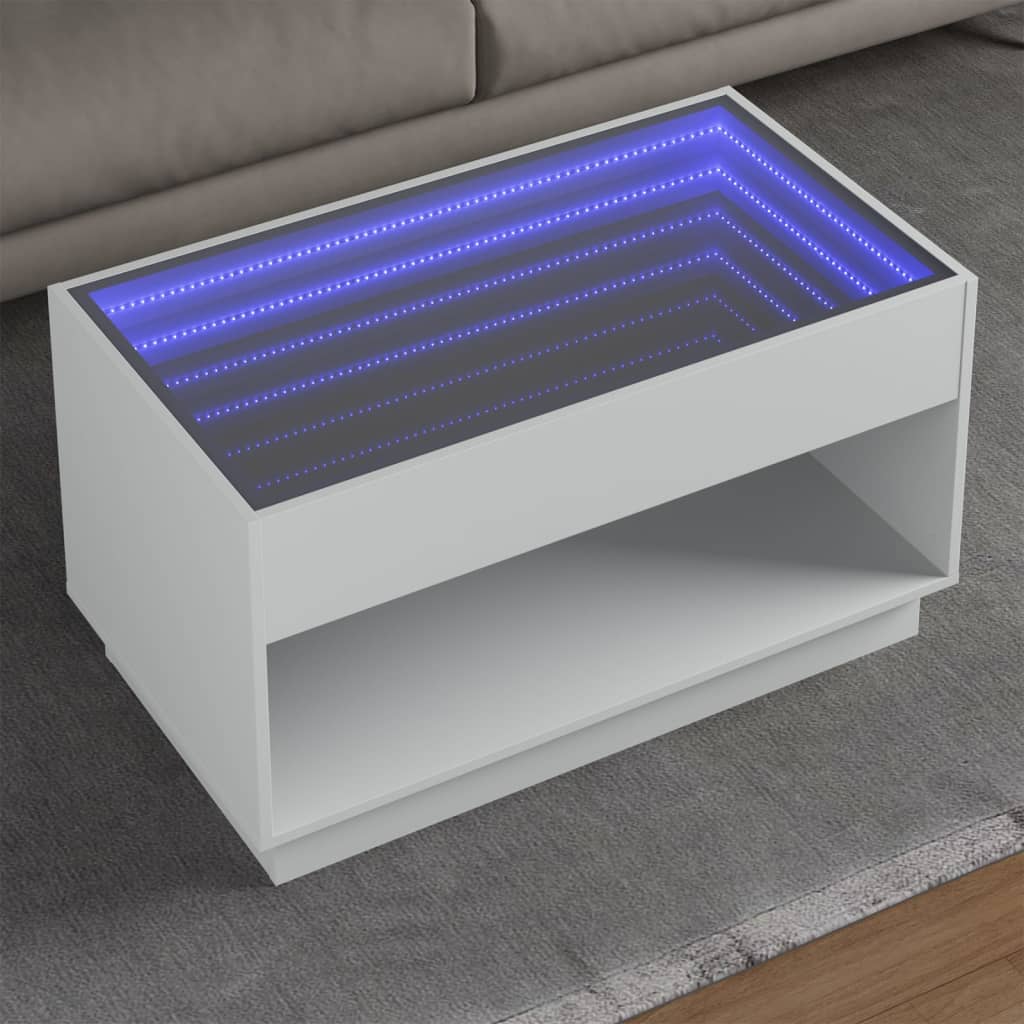 Kafijas galdiņš ar Infinity LED gaismām, balts, 90x50x50cm