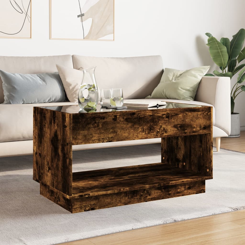 Coffee Table with Infinity LED Lights, Smoked, 90x50x50cm
