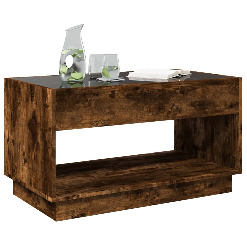 Coffee Table with Infinity LED Lights, Smoked, 90x50x50cm