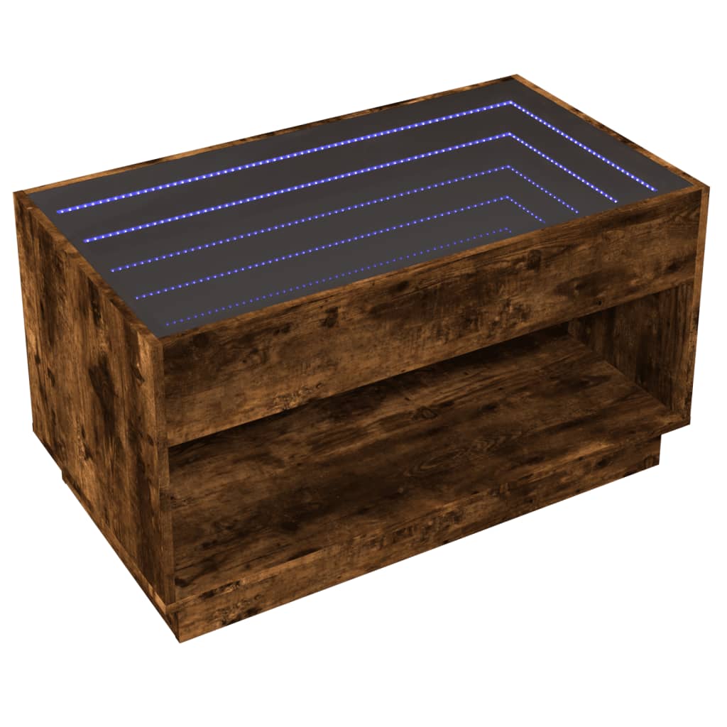 Coffee Table with Infinity LED Lights, Smoked, 90x50x50cm