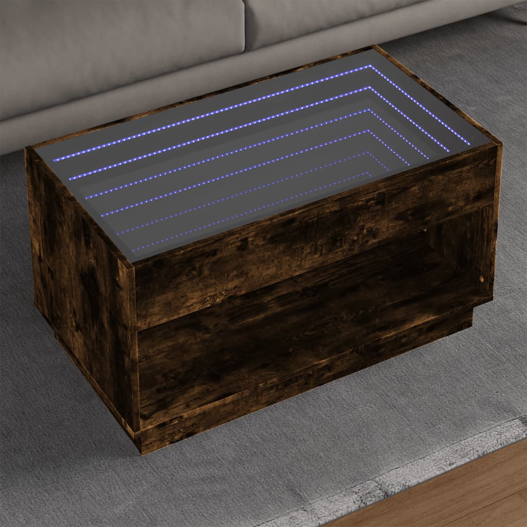 Coffee Table with Infinity LED Lights, Smoked, 90x50x50cm