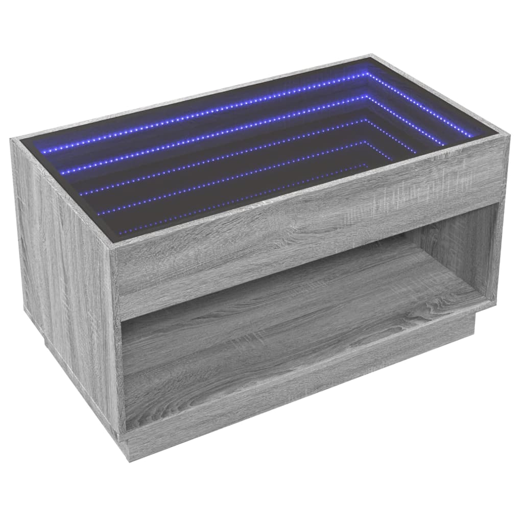 Kafijas galdiņš ar Infinity LED gaismām, pelēks, 90x50x50cm
