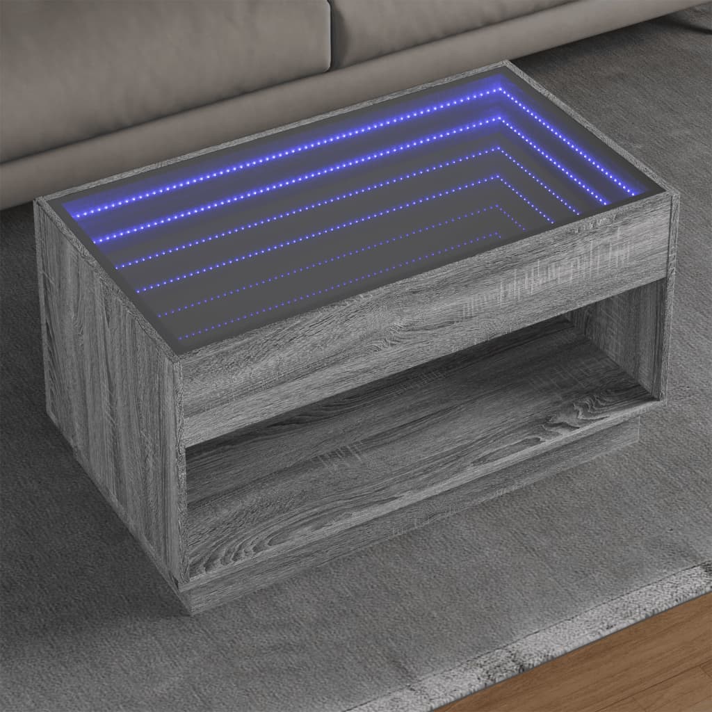 Kafijas galdiņš ar Infinity LED gaismām, pelēks, 90x50x50cm