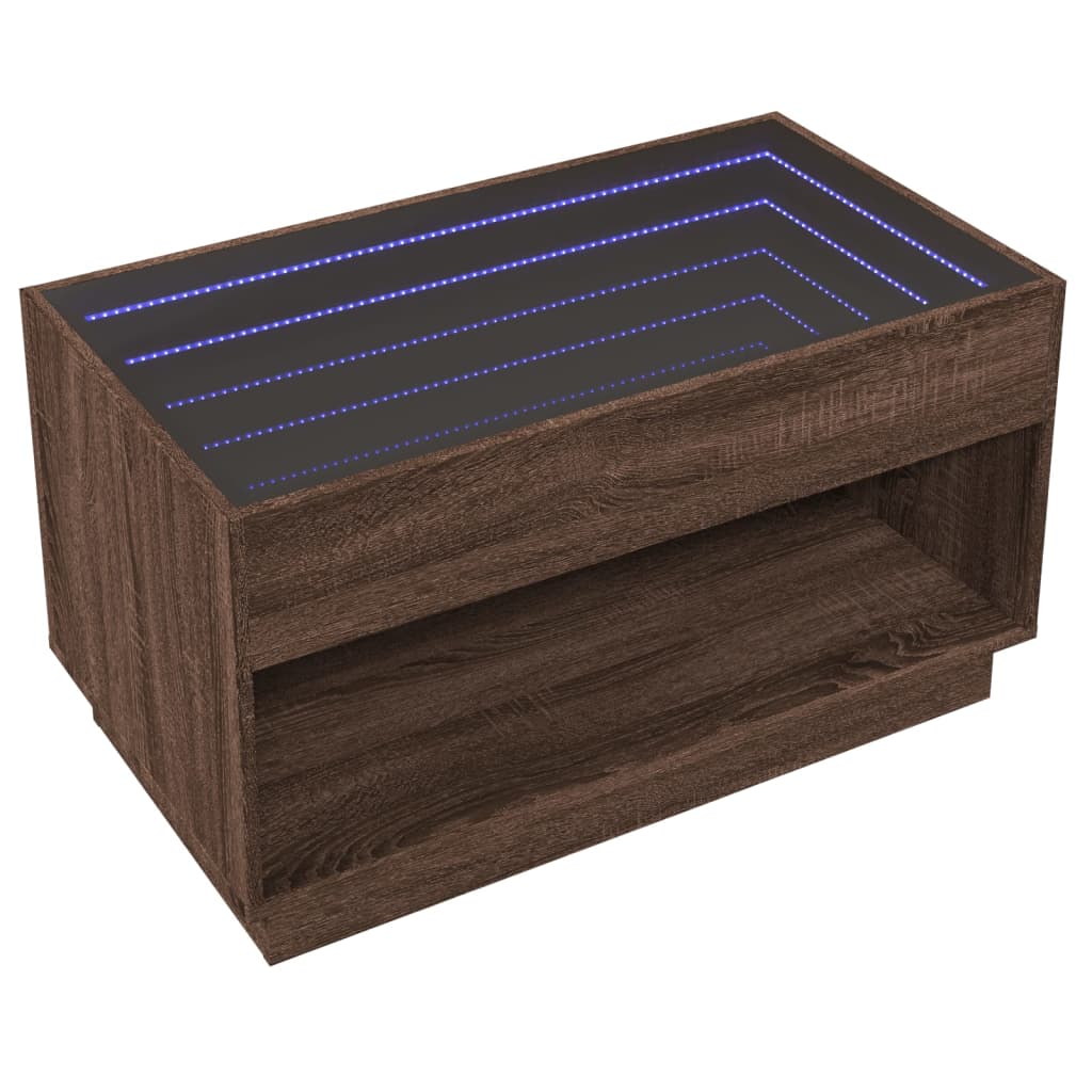 Kafijas galdiņš ar Infinity LED gaismām, brūns, 90x50x50cm