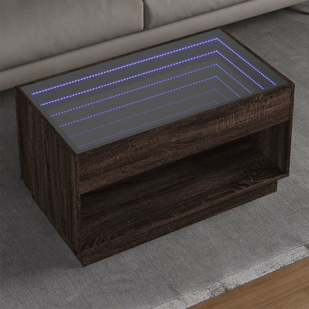 Kafijas galdiņš ar Infinity LED gaismām, brūns, 90x50x50cm