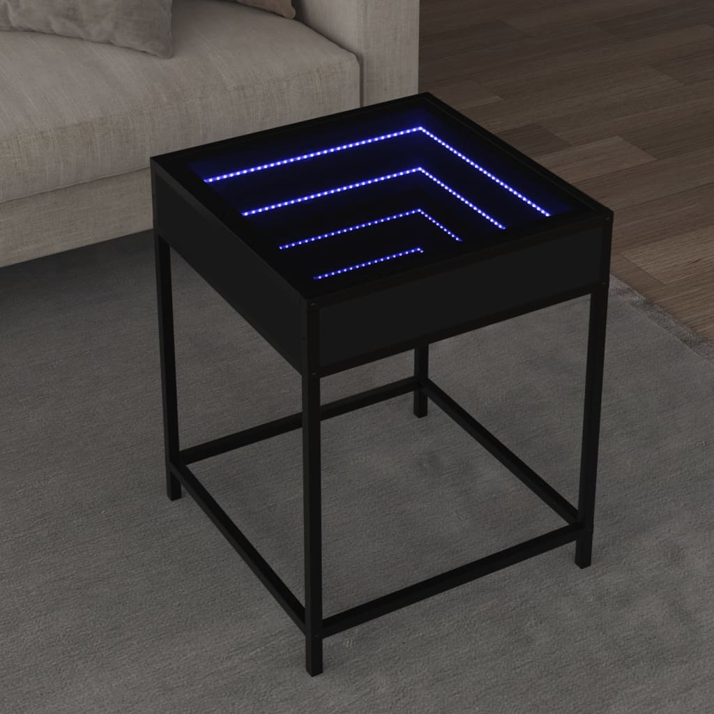 Kavos staliukas su Infinity LED lemputėmis, juodas, 40x40x51cm