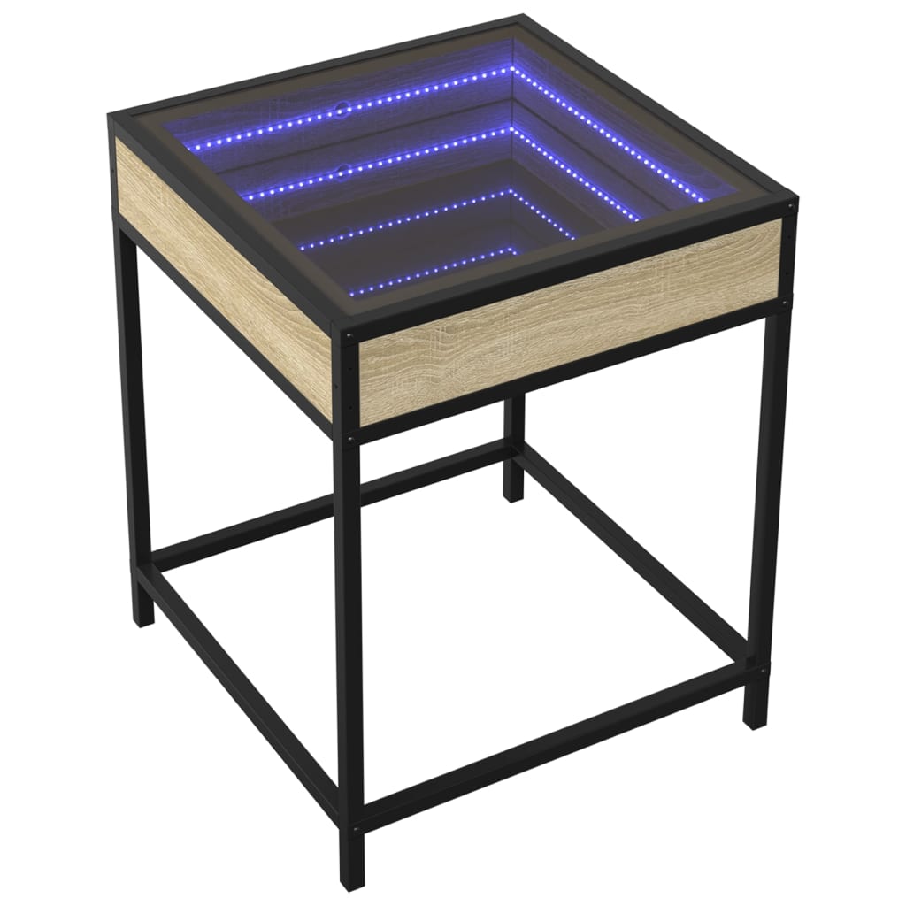 Kavos staliukas su Infinity LED lemputėmis, ąžuolo, 40x40x51cm