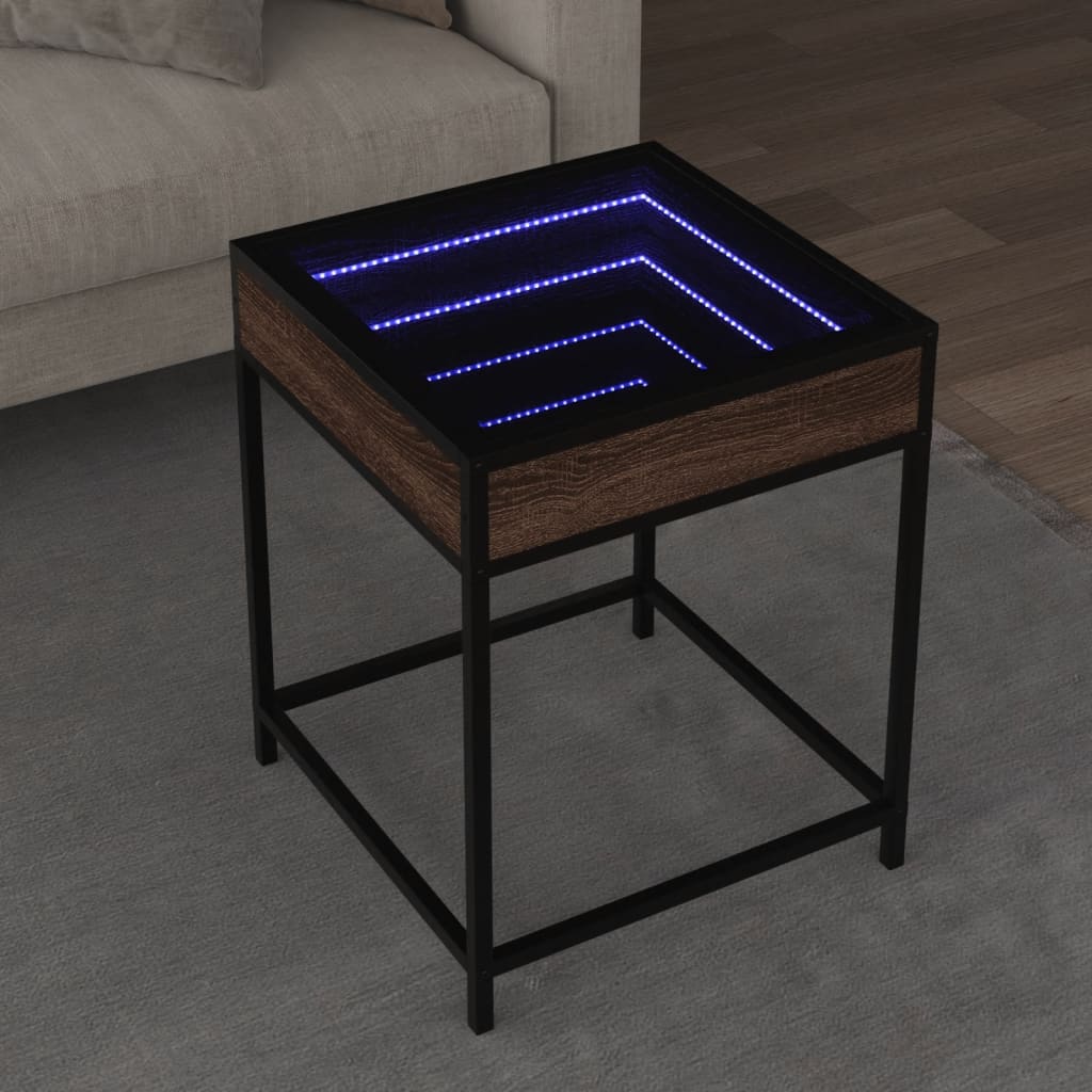 Kafijas galdiņš ar Infinity LED gaismām, brūns, 40x40x51cm