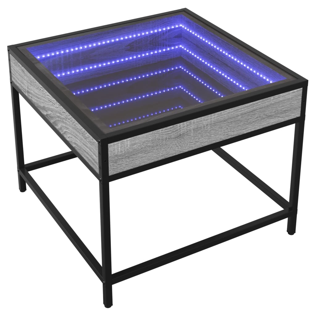 Kavos staliukas su Infinity LED lemputėmis, pilkas, 50x50x41cm