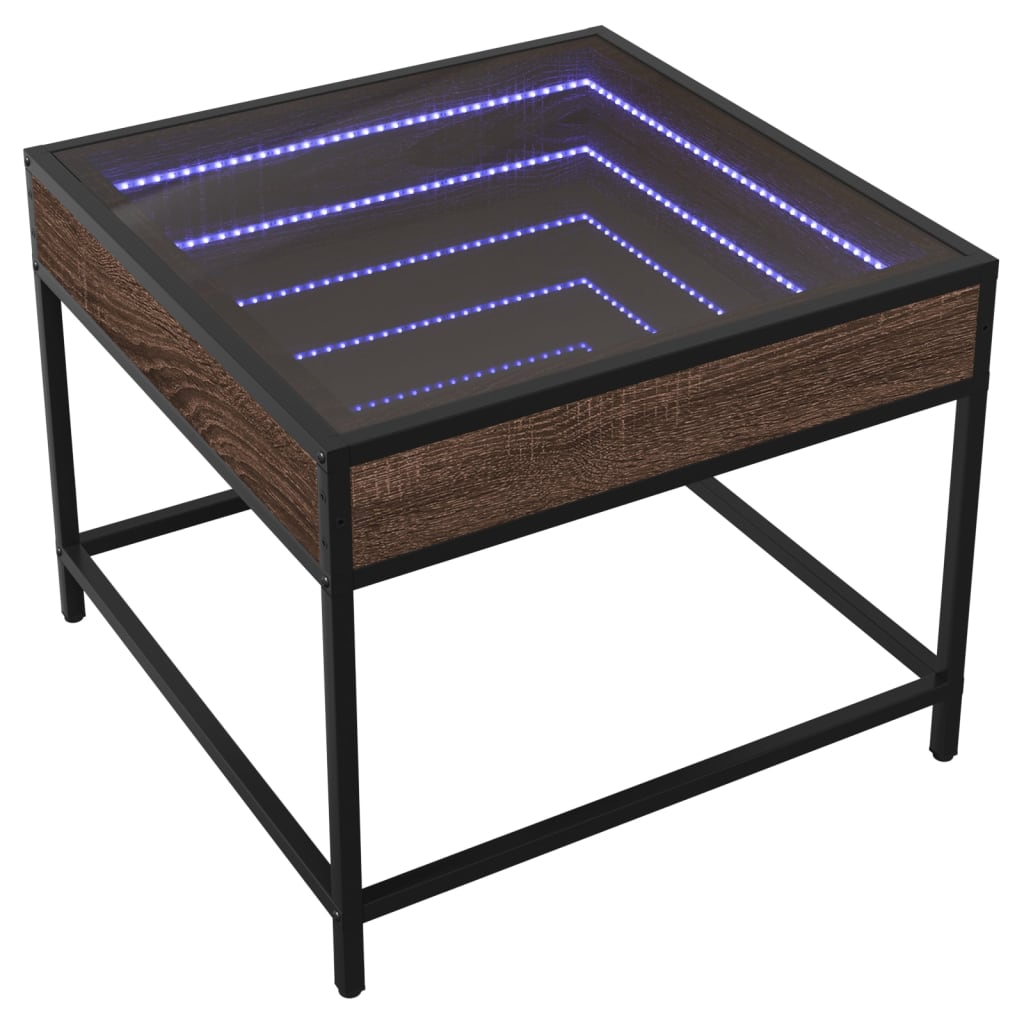 Coffee table with Infinity LED lights, brown, 50x50x41cm