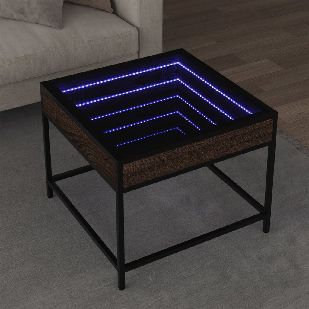 Coffee table with Infinity LED lights, brown, 50x50x41cm