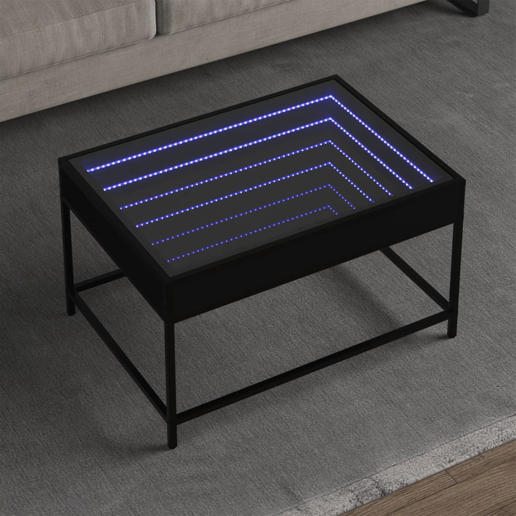 Kafijas galdiņš ar Infinity LED gaismām, melns, 70x50x41 cm