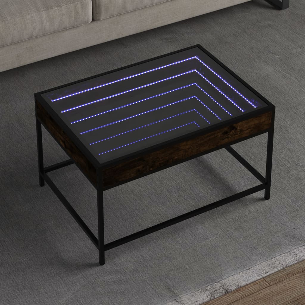 Kavos staliukas su Infinity LED lemputėmis, dūminis, 70x50x41cm