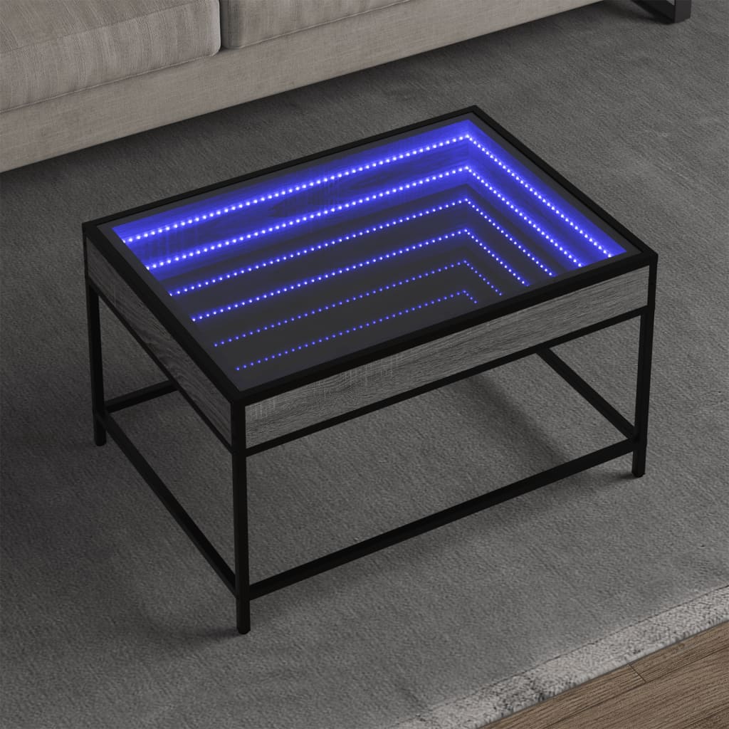 Kafijas galdiņš ar Infinity LED gaismām, pelēks, 70x50x41cm