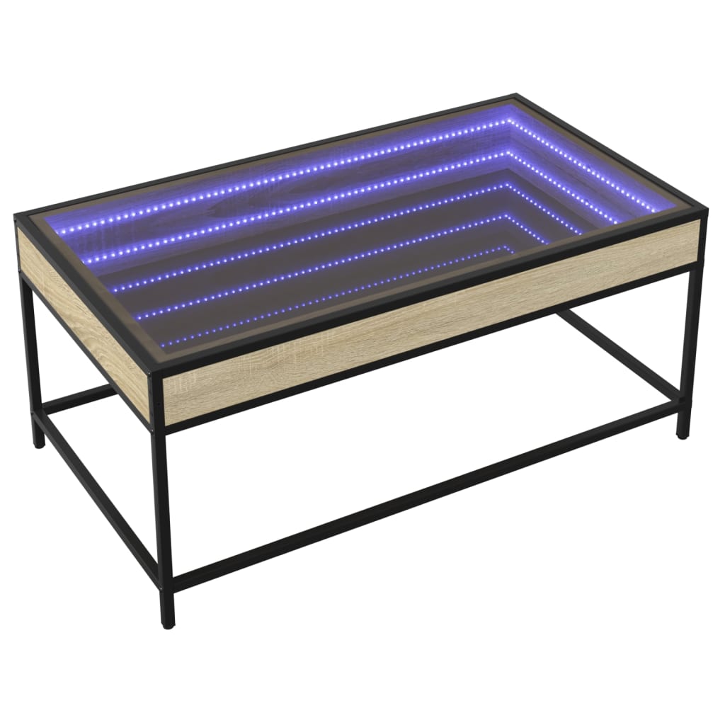 Coffee table with Infinity LED lights, oak, 90x50x41cm
