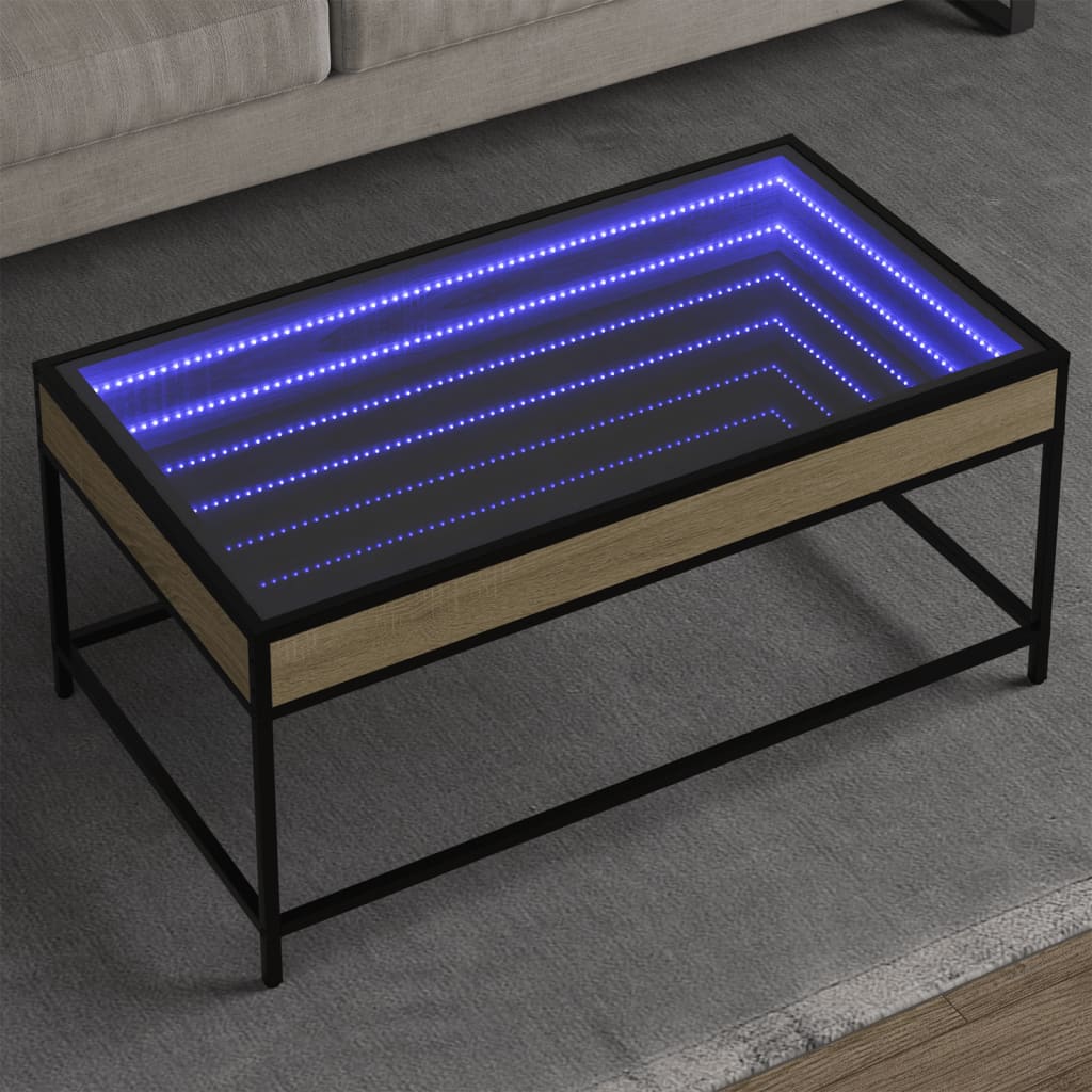 Coffee table with Infinity LED lights, oak, 90x50x41cm