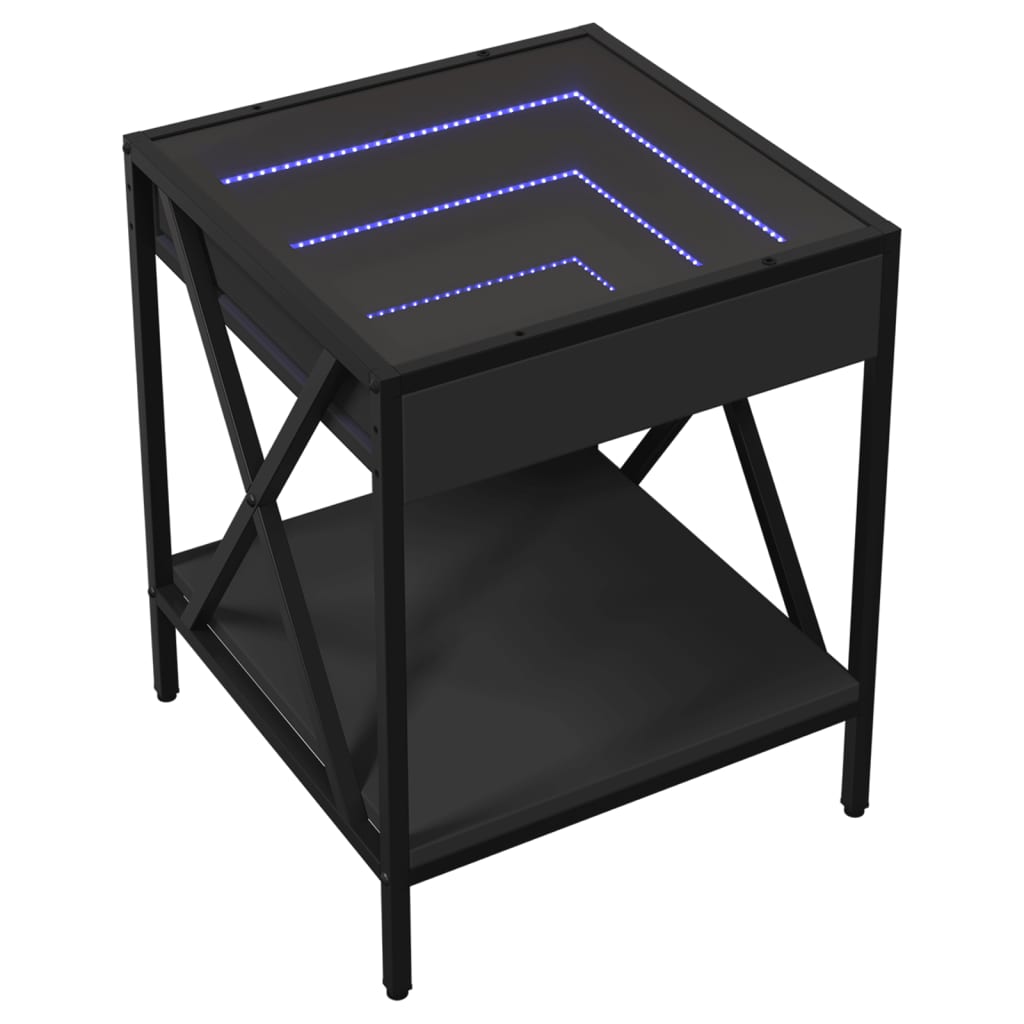 Coffee Table with Infinity LED Lights, Black, 40x40x49cm