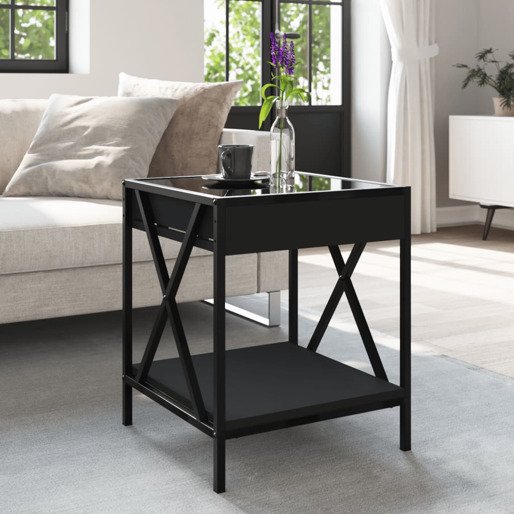 Coffee Table with Infinity LED Lights, Black, 40x40x49cm