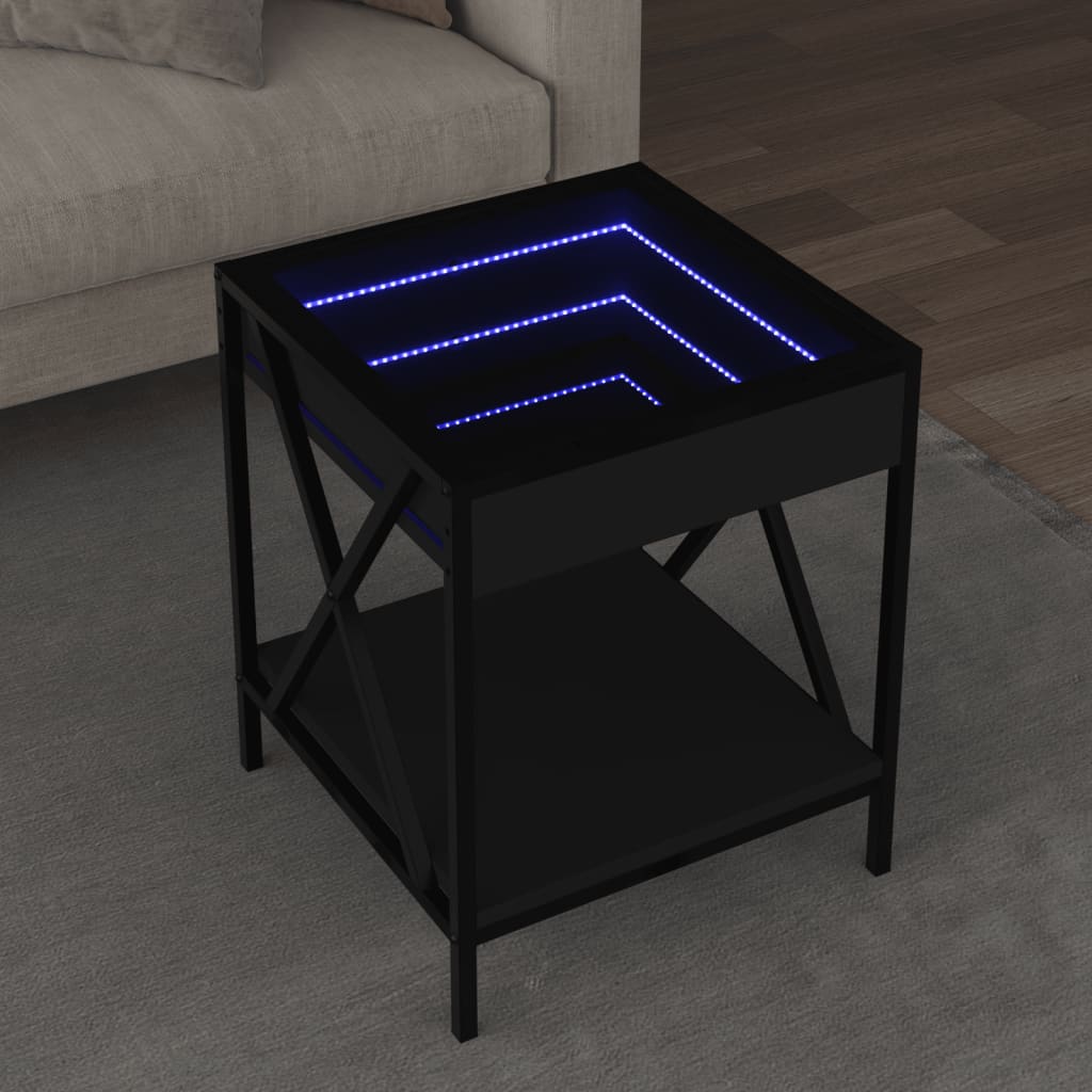 Coffee Table with Infinity LED Lights, Black, 40x40x49cm