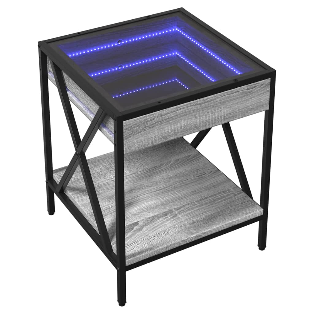 Kavos staliukas su Infinity LED lemputėmis, pilkas, 40x40x49cm