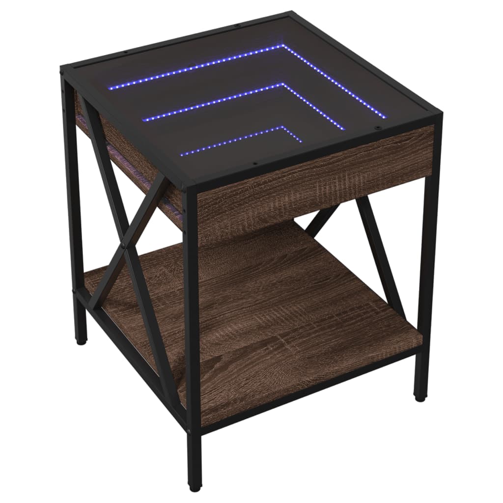 Coffee Table with Infinity LED Lights, Brown, 40x40x49cm