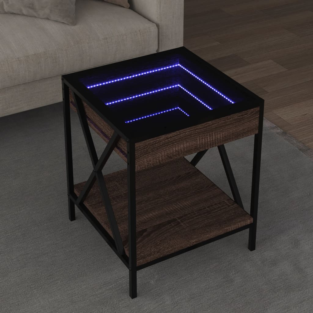 Coffee Table with Infinity LED Lights, Brown, 40x40x49cm