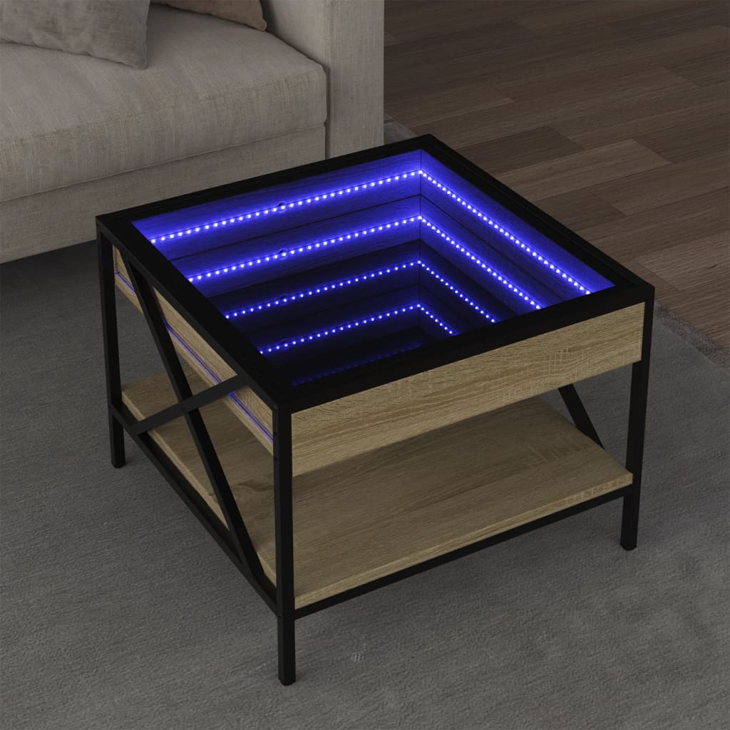 Kafijas galdiņš ar Infinity LED gaismām, ozola, 50x50x38cm