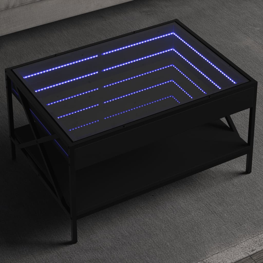 Kafijas galdiņš ar Infinity LED gaismām, melns, 70x50x38cm