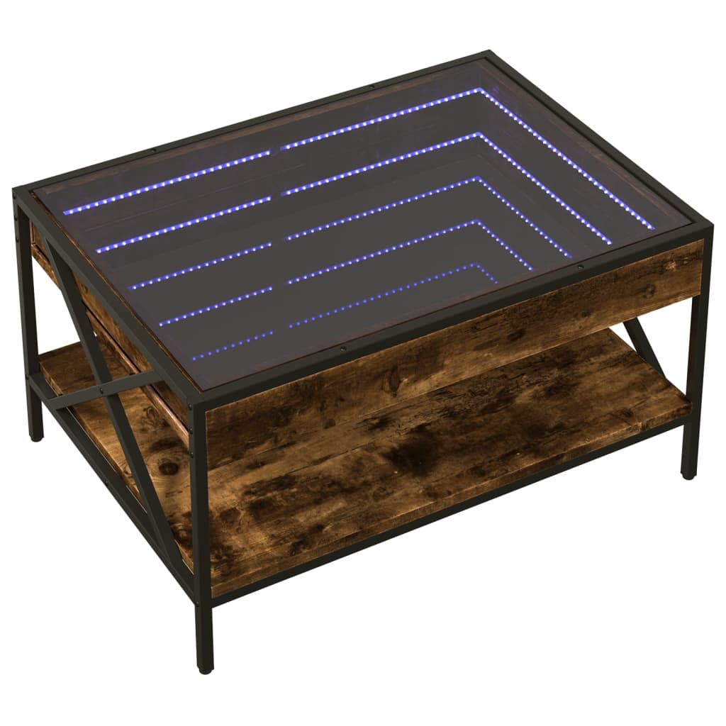Kafijas galdiņš ar Infinity LED gaismām, dūmu krāsas, 70x50x38cm