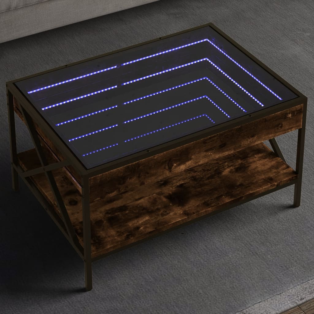 Kafijas galdiņš ar Infinity LED gaismām, dūmu krāsas, 70x50x38cm