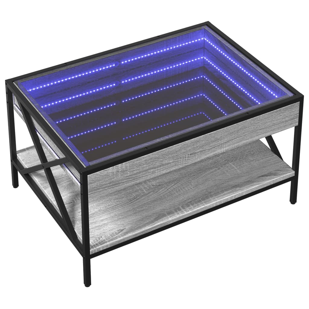 Kafijas galdiņš ar Infinity LED gaismām, pelēks, 70x50x38cm