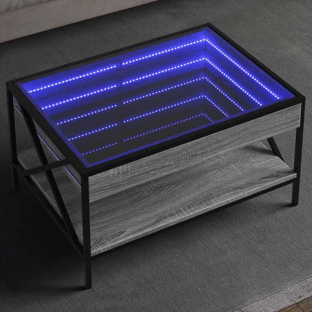 Kafijas galdiņš ar Infinity LED gaismām, pelēks, 70x50x38cm