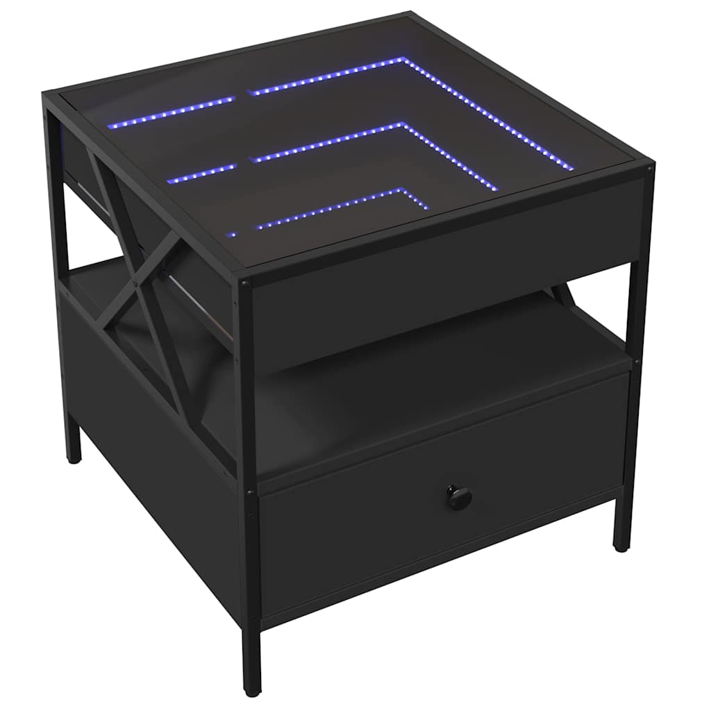 Kafijas galdiņš ar Infinity LED gaismām, melns, 50x50x51 cm