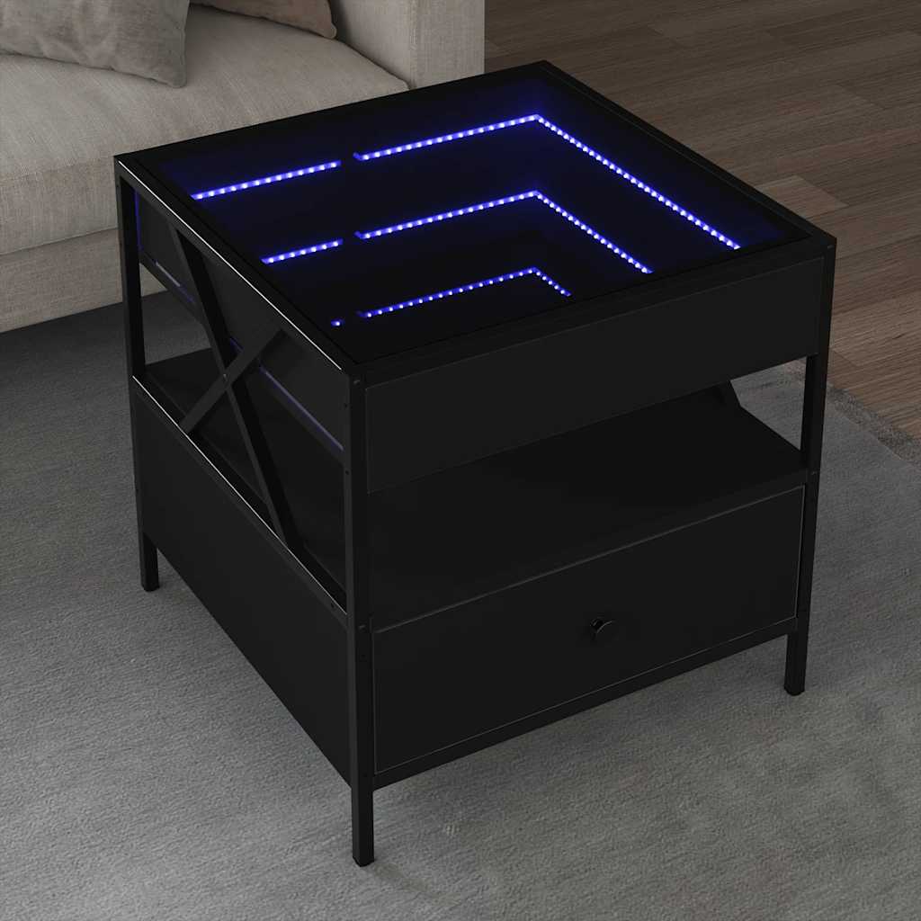 Kafijas galdiņš ar Infinity LED gaismām, melns, 50x50x51 cm