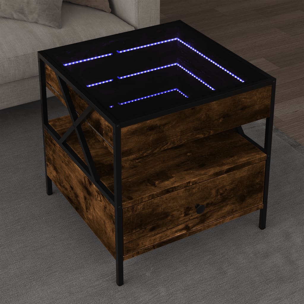 Kafijas galdiņš ar Infinity LED gaismām, dūmu krāsas, 50x50x51cm