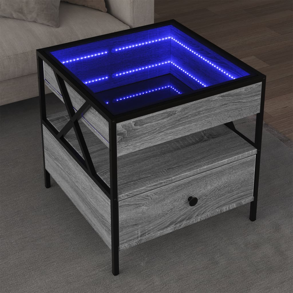 Kavos staliukas su Infinity LED lemputėmis, pilkas, 50x50x51cm