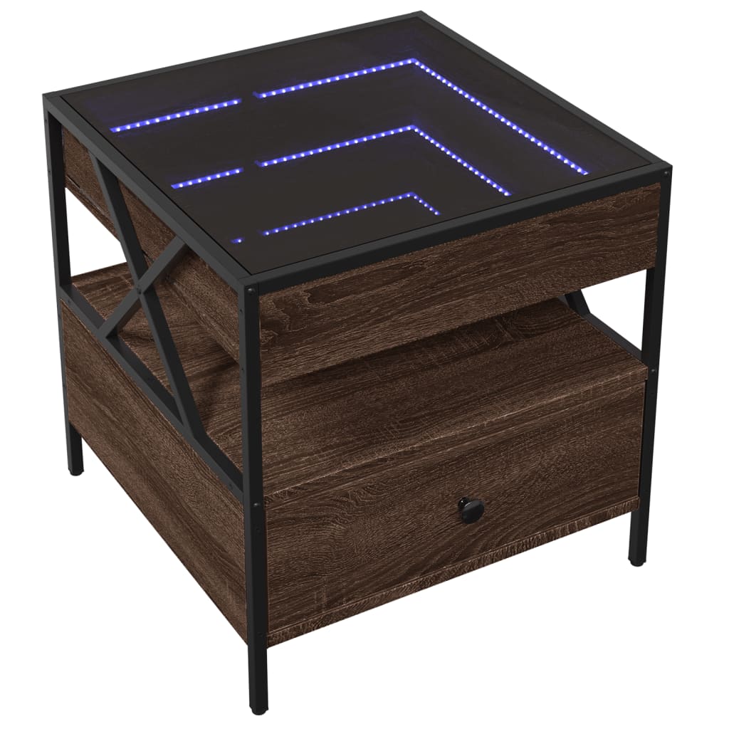 Coffee Table with Infinity LED Lights, Brown, 50x50x51cm