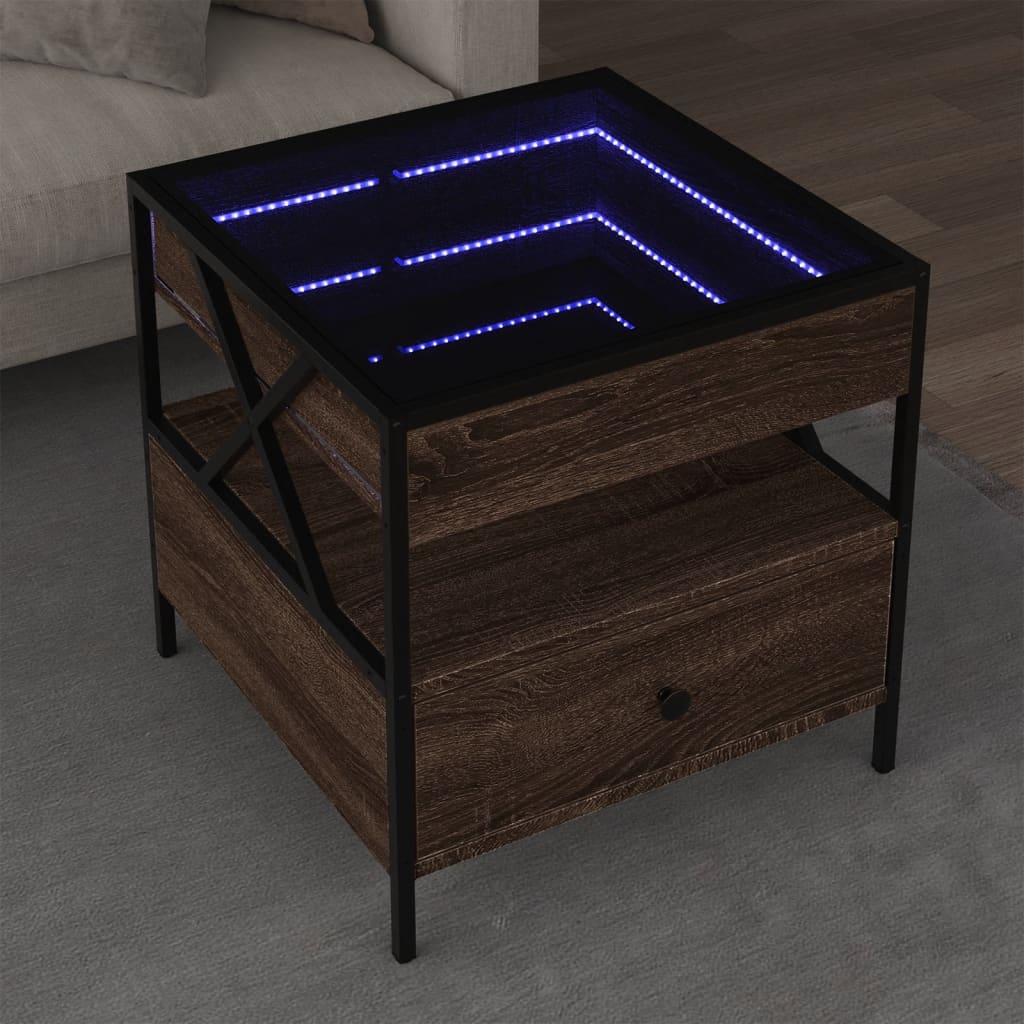 Coffee Table with Infinity LED Lights, Brown, 50x50x51cm