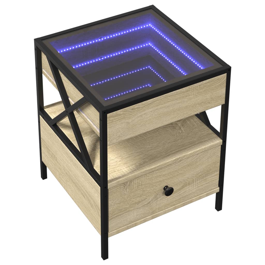 Kavos staliukas su Infinity LED lemputėmis, ąžuolo, 40x40x51cm