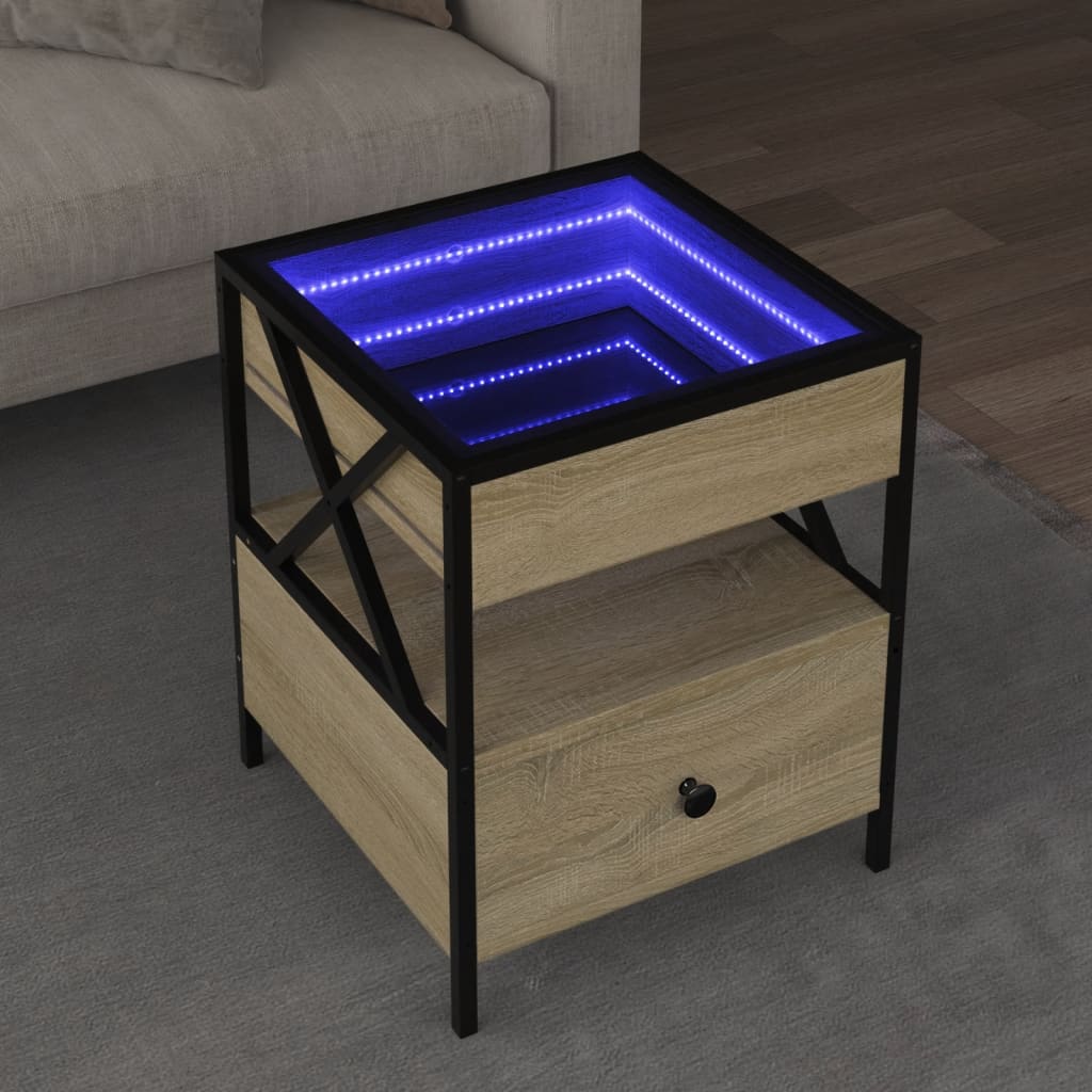 Kavos staliukas su Infinity LED lemputėmis, ąžuolo, 40x40x51cm