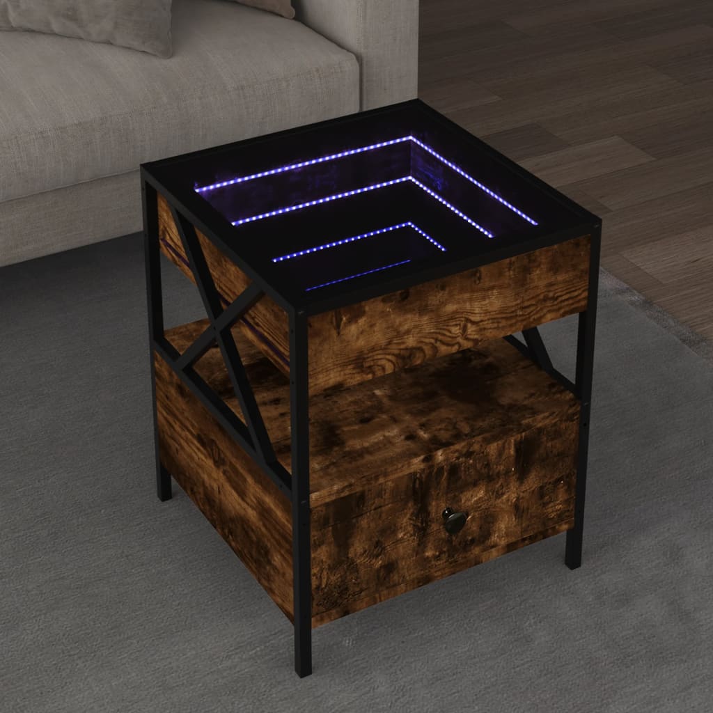Coffee table with Infinity LED lights, smoke, 40x40x51cm