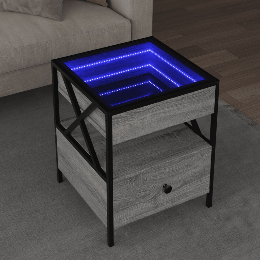 Kafijas galdiņš ar Infinity LED gaismām, pelēks, 40x40x51cm