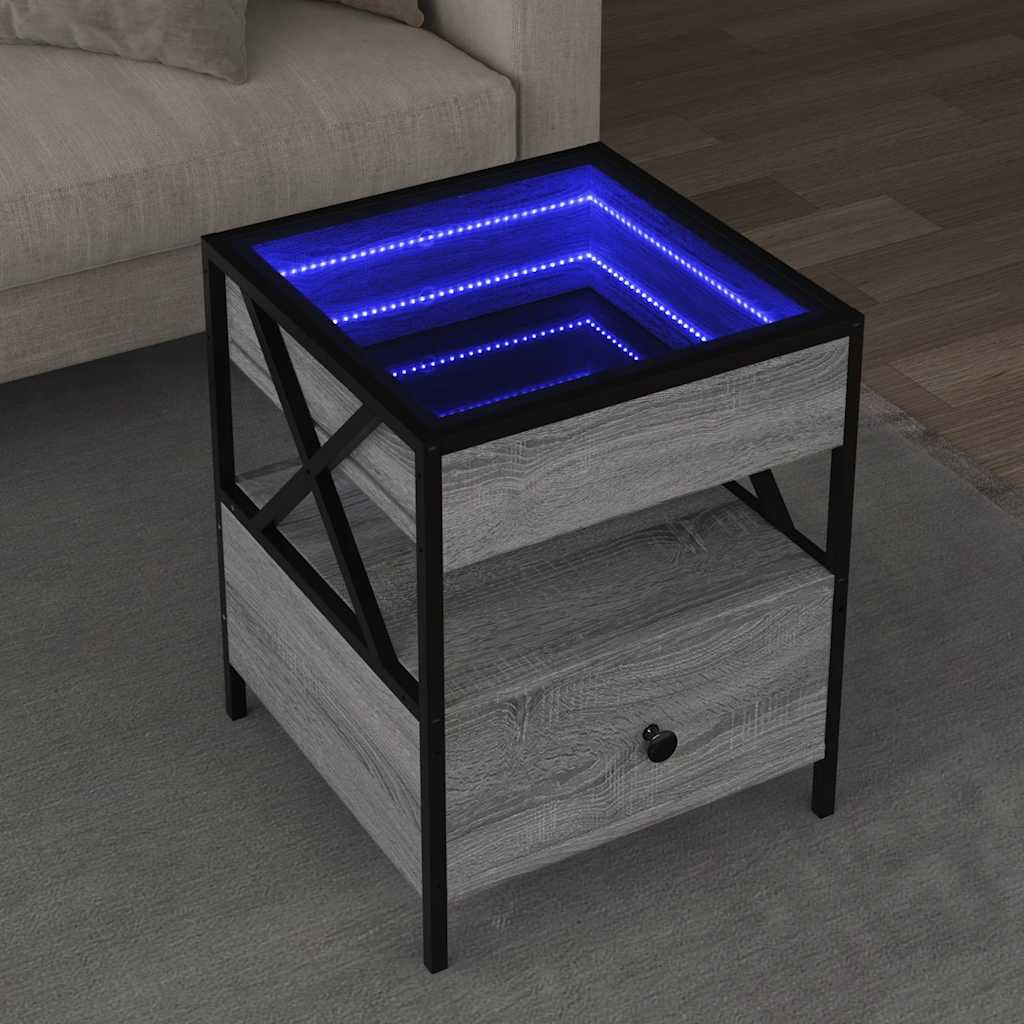 Kavos staliukas su Infinity LED lemputėmis, pilkas, 40x40x51cm