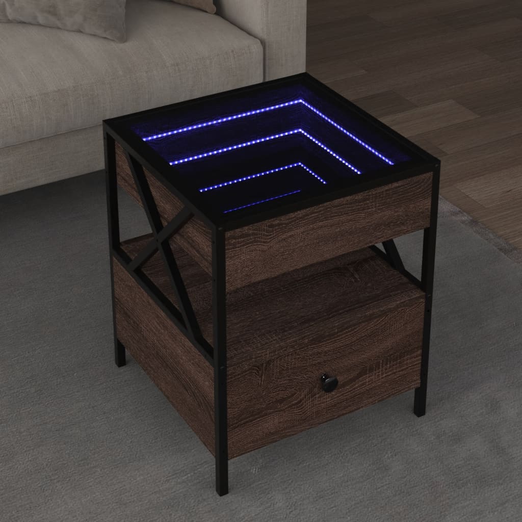 Kavos staliukas su Infinity LED lemputėmis, rudas, 40x40x51cm
