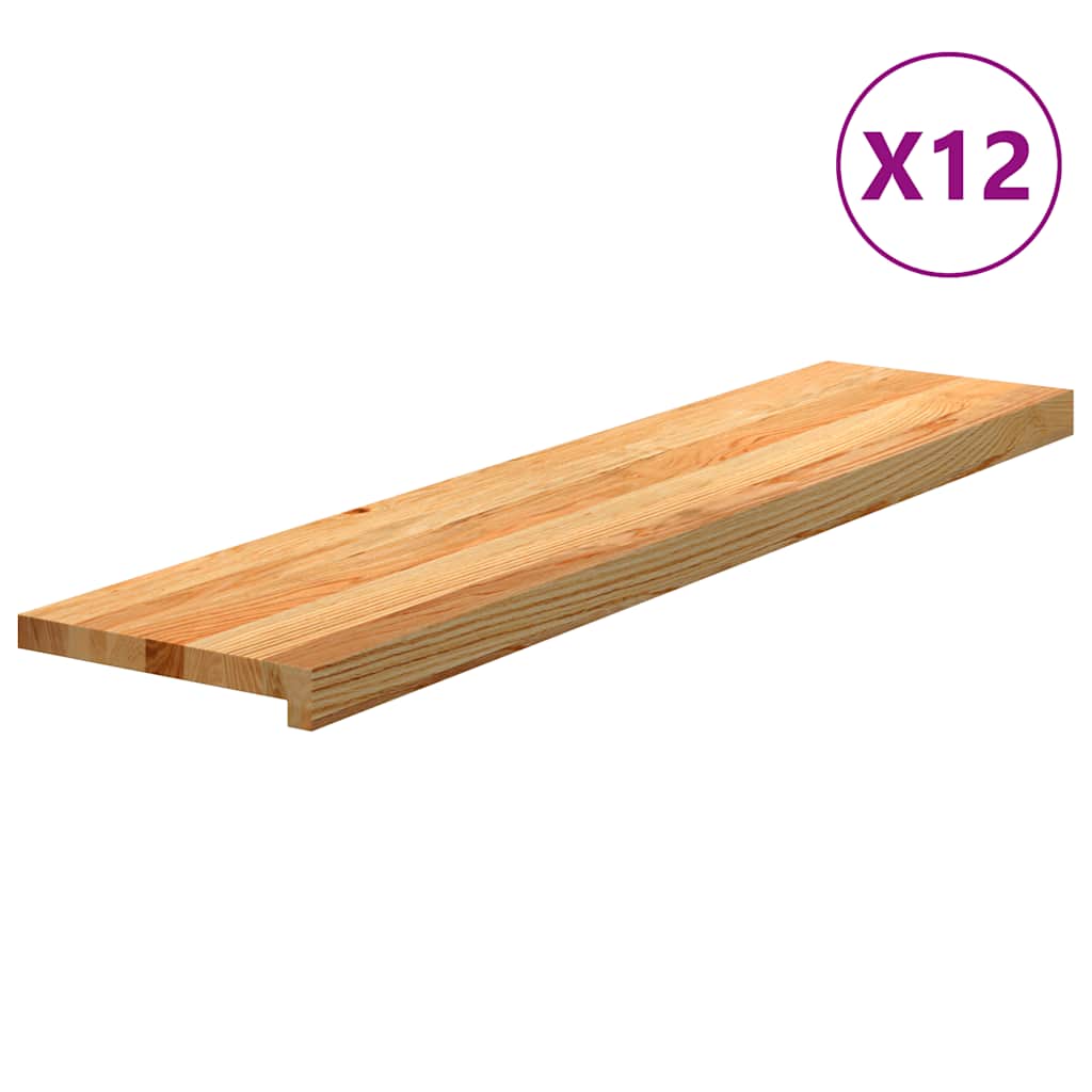 Stair treads, 12 pcs, light brown, solid oak wood