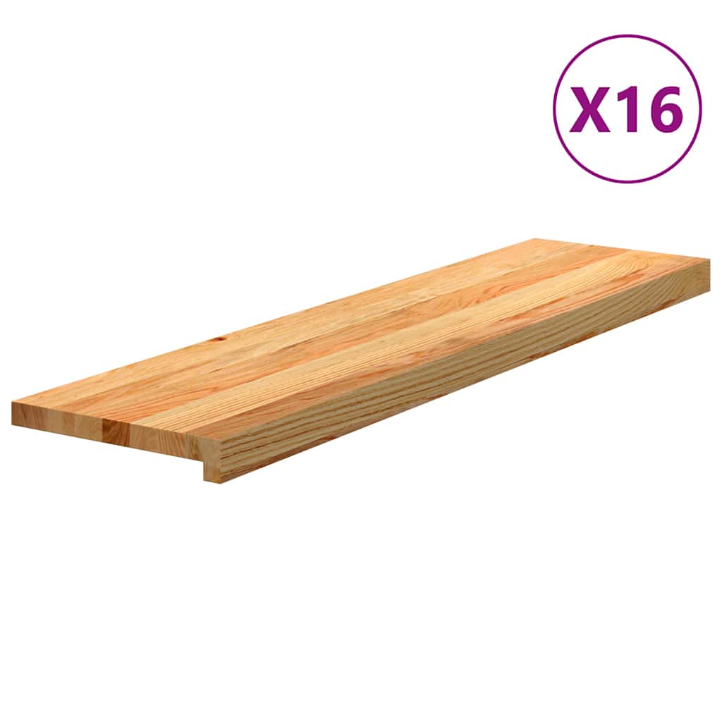Stair treads, 16 pcs, light brown, solid oak wood