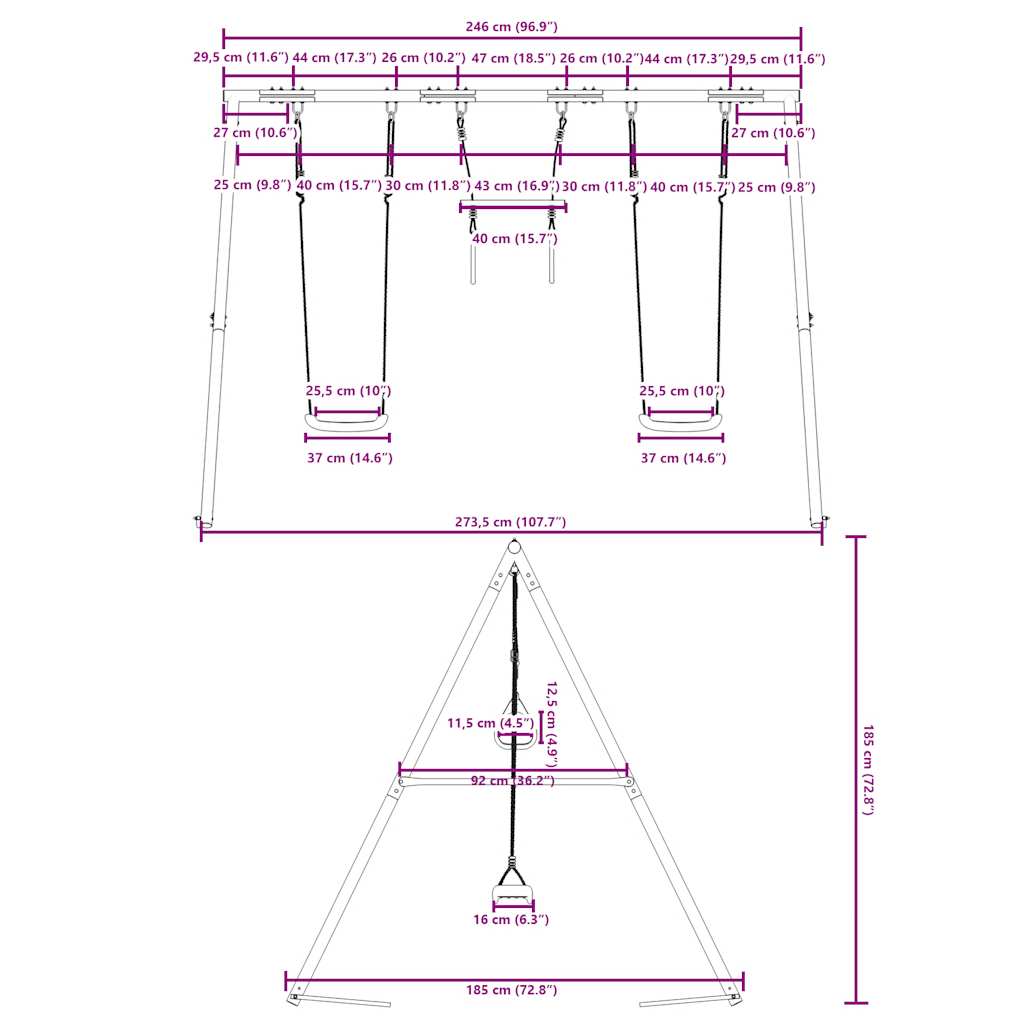 Outdoor swing set with swings and trapeze
