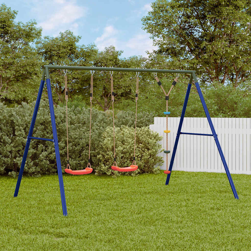 Outdoor swing set with a swing and a disc swing