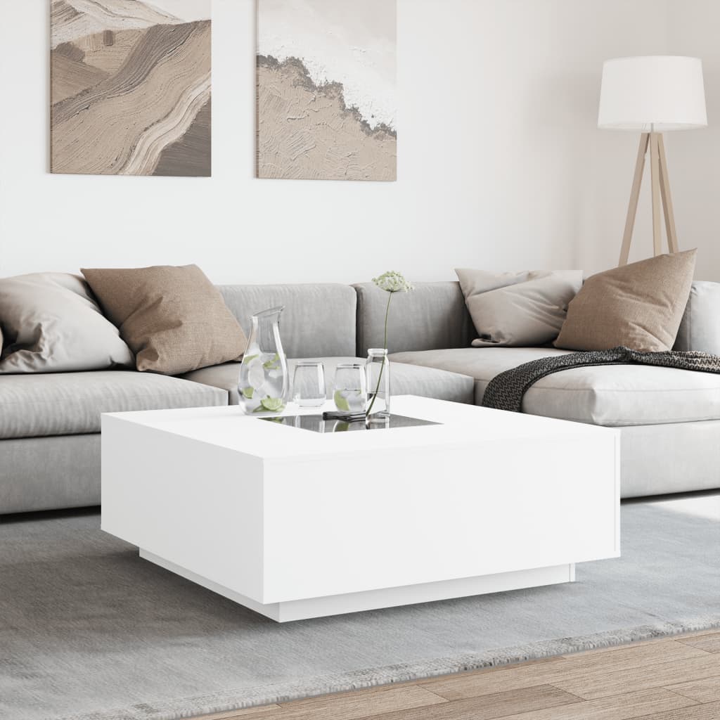 Kafijas galdiņš ar Infinity LED, balts, 100x100x40cm