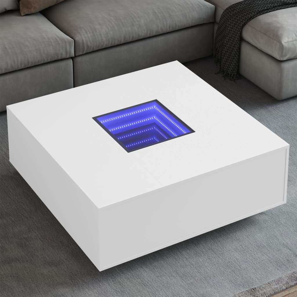 Kafijas galdiņš ar Infinity LED, balts, 100x100x40cm